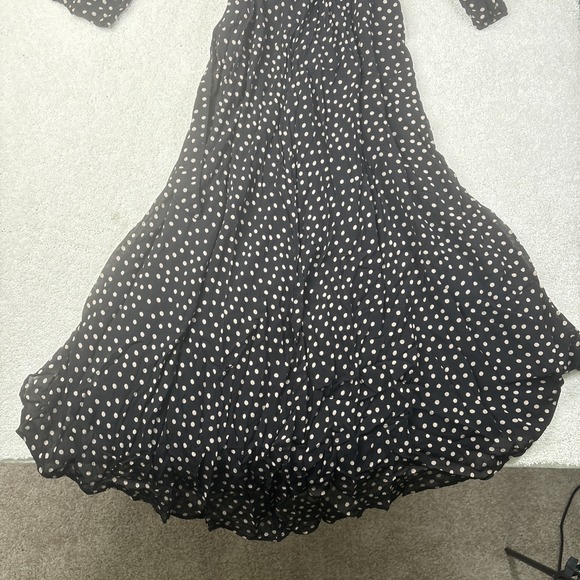 Ganni Georgette Wrap Maxi Dress Women's Size 38 Black White Polka Dot 3/4 Sleeve - Picture 16 of 16